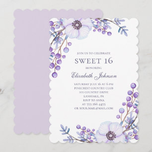 紫の花 Sweet 16. 花の16歳の誕生日 招待状
