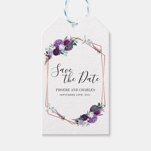 紫の花Save The Date ギフトタグ (正面)