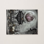 紫の華美クリスタルボールとウィッチクラフトのアイテム ジグソーパズル (横)