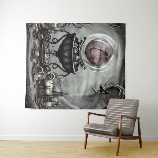 紫の華美クリスタルボールとウィッチクラフトのアイテム タペストリー (インサイチュ(横))