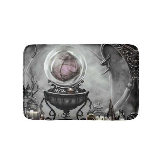 紫の華美クリスタルボールとウィッチクラフトのアイテム バスマット (正面)