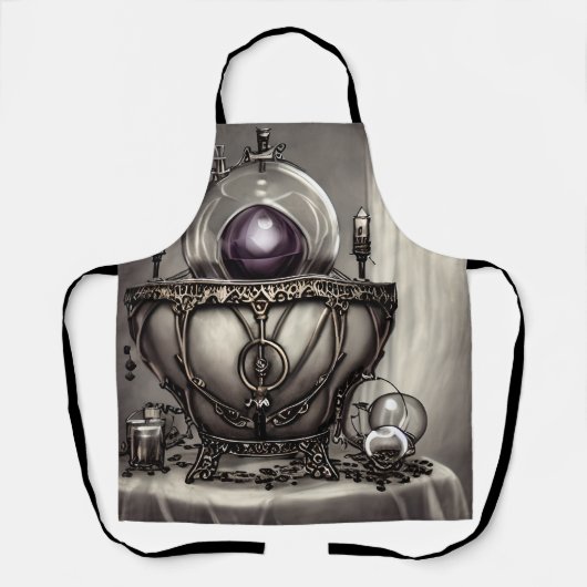 紫の華美クリスタルボールを持つ銀色の釜 エプロン (正面)