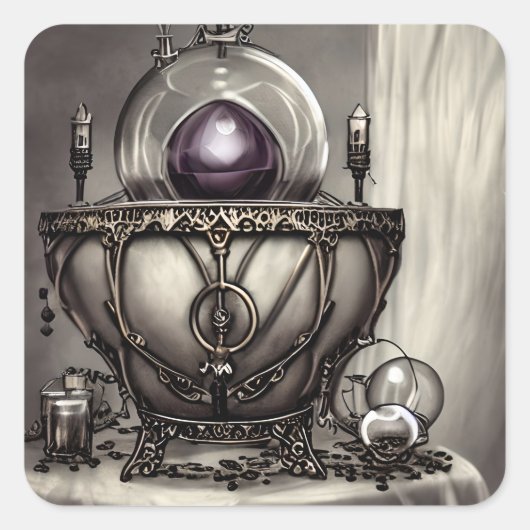 紫の華美クリスタルボールを持つ銀色の釜 スクエアシール (正面)