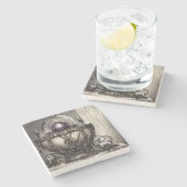 紫の華美クリスタルボールを持つ銀色の釜 ストーンコースター (横)