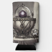 紫の華美クリスタルボールを持つ銀色の釜 スリム缶クーラー (裏面)