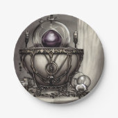 紫の華美クリスタルボールを持つ銀色の釜 ペーパープレート (正面)