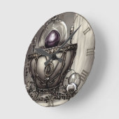 紫の華美クリスタルボールを持つ銀色の釜 ラウンド壁時計 (傾斜)