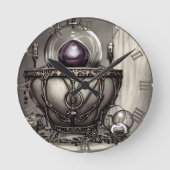 紫の華美クリスタルボールを持つ銀色の釜 ラウンド壁時計 (正面)