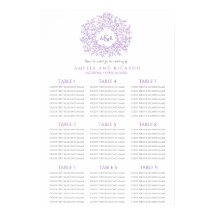 紫の葉の円形結婚式座席表ポスター