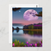 紫の葉ムーンと穏やかな湖 ポストカード (正面/裏面)