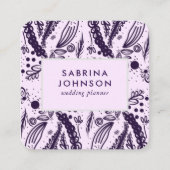 紫の葉水玉模様はピンクのフローラ スクエア名刺 (正面)
