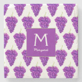 紫の葡萄酒ヴィンテージ果実模様 ストーンコースター (正面)