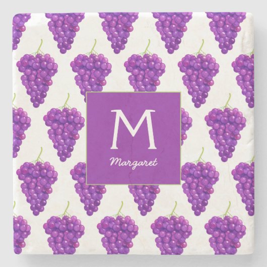 紫の葡萄酒ヴィンテージ果実模様 ストーンコースター (正面)