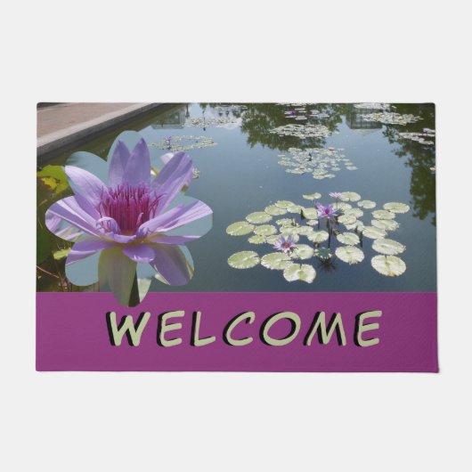 紫の蓮の花 カスタムWELCOMEドアマット ドアマット (正面)