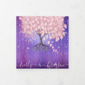 紫の薄紫とピンクのハートの葉結婚の木の三角形 –  三つ折り招待状 (カバー)