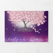 紫の薄紫とピンクのハートの葉結婚の木 三つ折り招待状 (カバー)