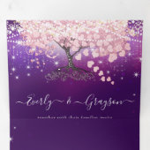紫の薄紫とピンクのハートの葉結婚の木 三つ折り招待状 (内部最初)