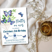 紫の薄紫とブルーバタフライをテーマにした5番目の誕生日 招待状