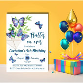 紫の薄紫とブルーバタフライをテーマにした9th誕生日 招待状