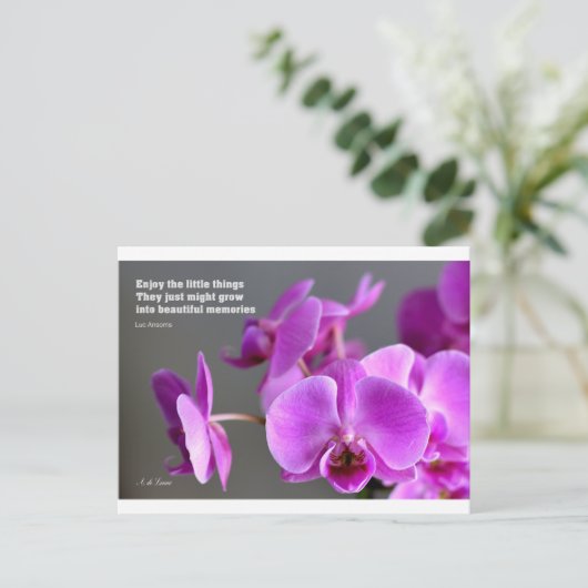 紫の薄紫のオーキッド感動的引用文 ポストカード (スタンド正面)