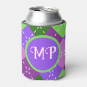 紫の薄紫アーガイル紫と緑パーソナライズされた 缶クーラー (缶正面)