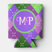 紫の薄紫アーガイル紫と緑パーソナライズされた 缶クーラー (正面)