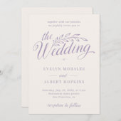 紫の薄紫エレガント素朴ヴィンテージ結婚スクリプト 招待状 (正面/裏面)