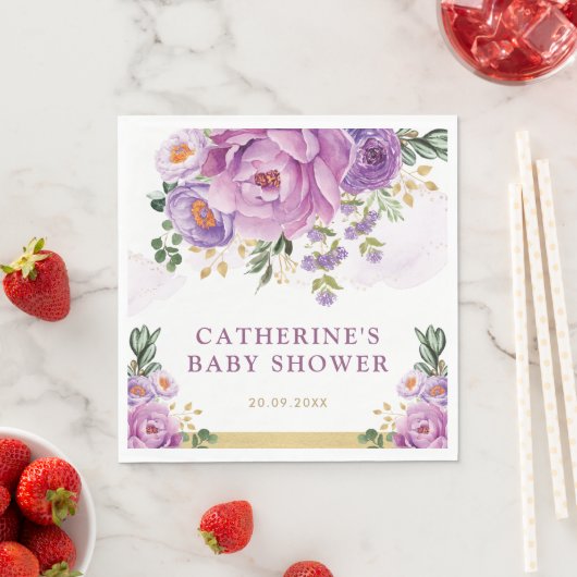 紫の薄紫エレガント花緑の赤ちゃんシャワー スタンダードランチョンナプキン (インサイチュ)