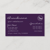 紫の薄紫グラデーションシックなグリッタースターとロゴ 名刺 (裏面)