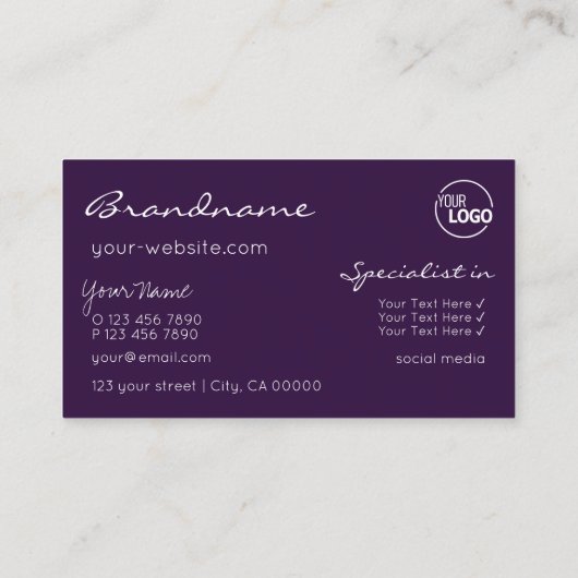 紫の薄紫グラデーションシックなグリッタースターとロゴ 名刺 (裏面)
