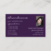 紫の薄紫グリッタースターとロゴと写真 名刺 (裏面)