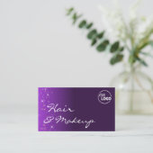 紫の薄紫グリッタースターとロゴと写真 名刺 (スタンド正面)