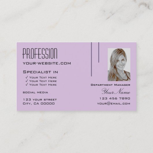紫の薄紫スタイリッシュシックとモノグラムと写真 名刺 (裏面)