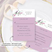 紫の薄紫パステルフローラと食事の有無 出欠カード