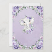 紫の薄紫フローラかわいい象の赤ちゃんシャワー 招待状 (裏面)