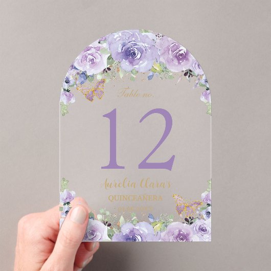 紫の薄紫フローラキンセアニラXV 16テーブル番号 アクリル招待状 (インサイチュ (ポータブル))