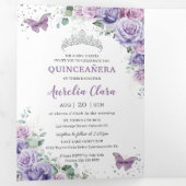 紫の薄紫フローラシルバーキンセニーラ15枚 三つ折り招待状 (内部最初)