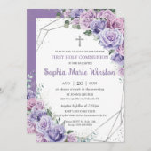 紫の薄紫フローラシルバーファースト聖餐式 招待状 (正面/裏面)