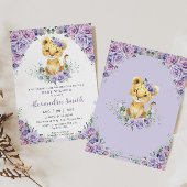 紫の薄紫フローラ愛らしいライオンキュブベビーシャワー 招待状