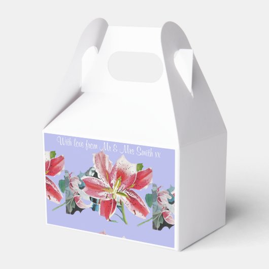 紫の薄紫フローラ結婚リリーのケーキの箱 フェイバーボックス (裏面サイド)