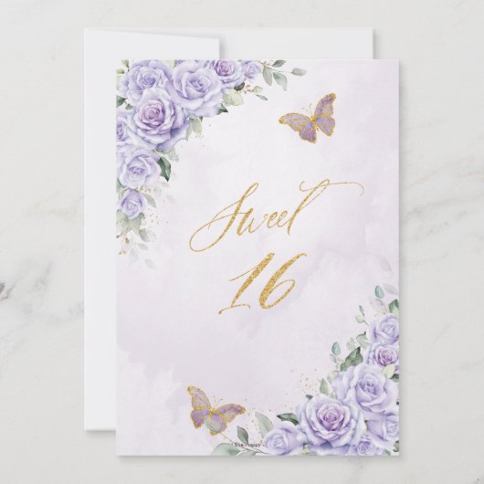 紫の薄紫フローラ蝶の甘い16 16 招待状 (裏面)