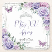 紫の薄紫フローラ蝶キンセアニェラの好意 スクエアペーパーコースター (正面)