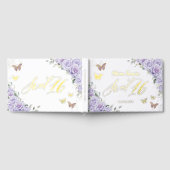 紫の薄紫フローラ蝶金ゴールド甘い16フォイル ゲストブック (全面)