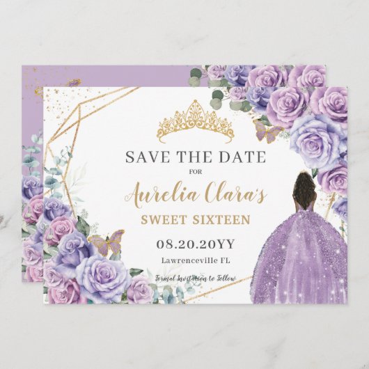 紫の薄紫フローラ金ゴールドキンセアニェラSweet sixteen セーブザデート (正面/裏面)