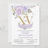 紫の薄紫フローラ金ゴールドXVキンセアニラカンス15 招待状 (正面)