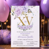 紫の薄紫フローラ金ゴールドXVキンセアニラカンス15 招待状