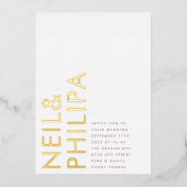 紫の薄紫モダン名シンプル 箔招待状 (正面)