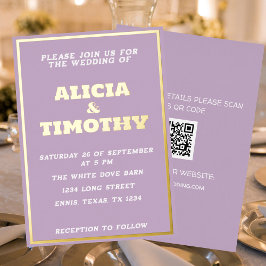 紫の薄紫モダン金ゴールドタイポグラフィバイオレットエレガント 箔招待状