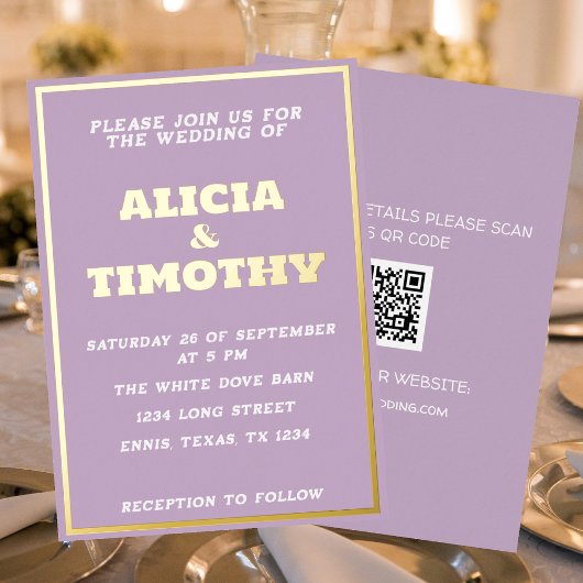 紫の薄紫モダン金ゴールドタイポグラフィバイオレットエレガント 箔招待状