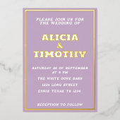 紫の薄紫モダン金ゴールドタイポグラフィバイオレットエレガント 箔招待状 (正面)